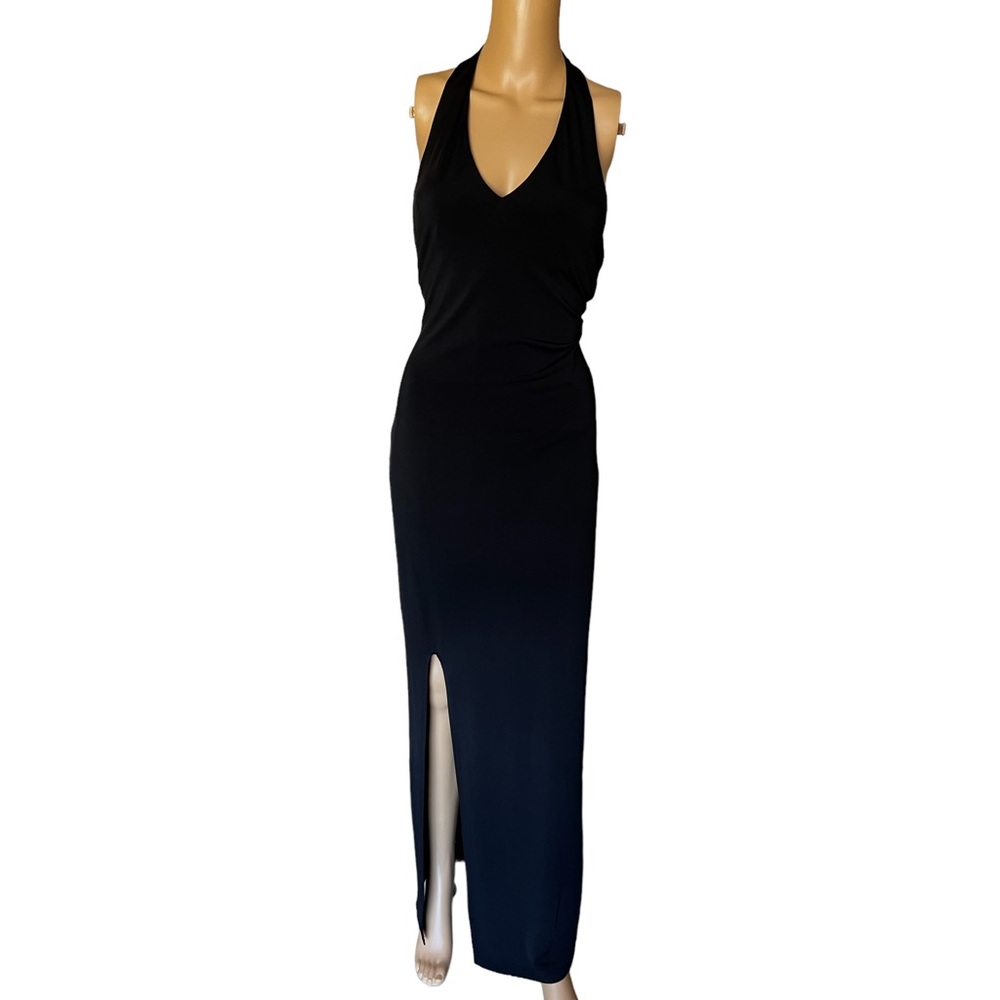 GUESS Danitza Maxi Dress Solid Black Sleeveless Side Slit sz Small